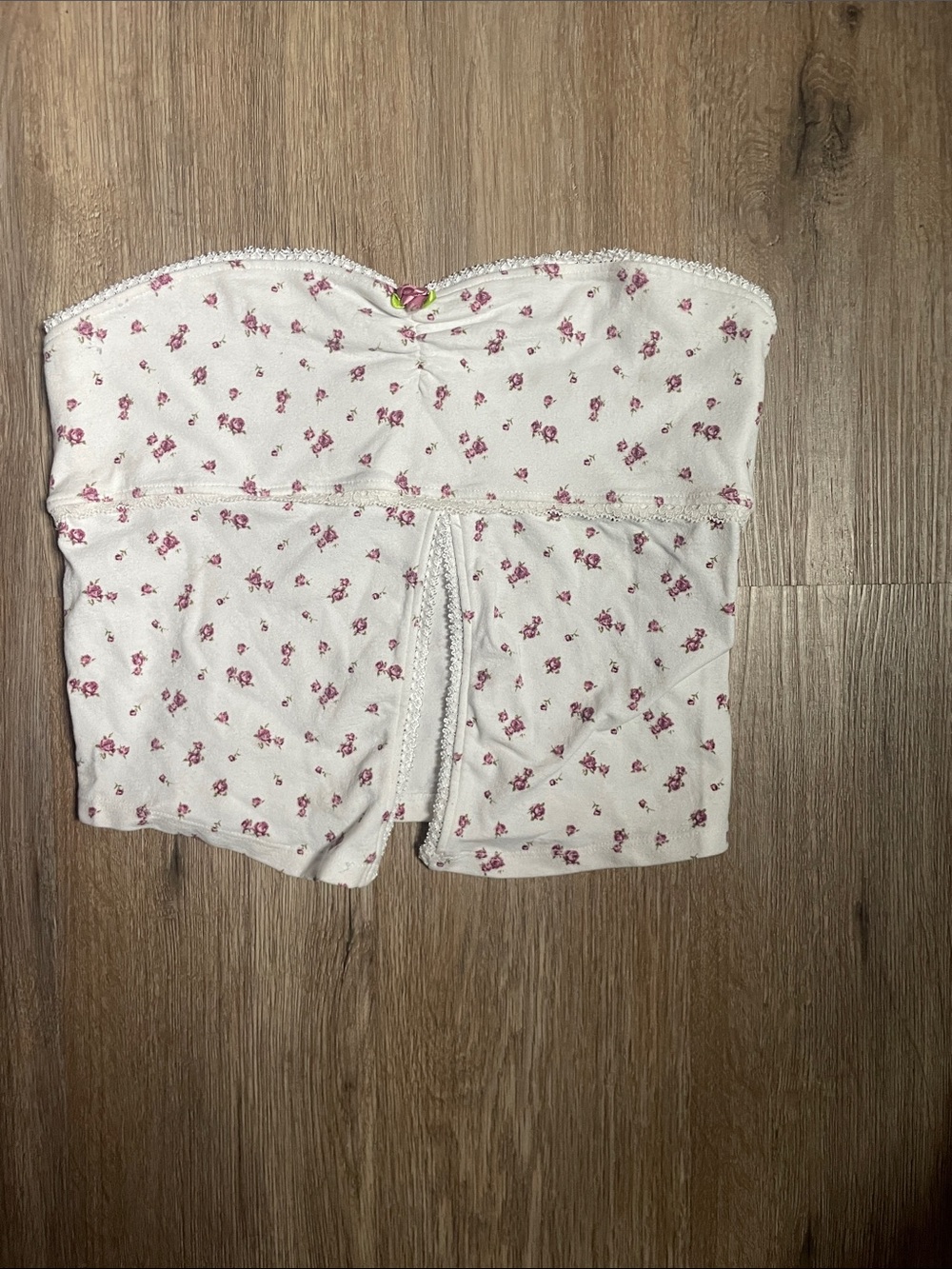 Forever 21 White Strapless Tube Top with Pink Floral Detail